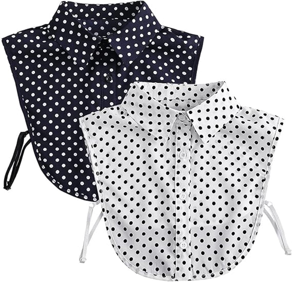 2 pieces - Women's Shirt Collar - Shirt Collar - Detachable Collar - Small Shirt Collar - Faux Detachable Collar - Detachable Pointed Collar - Small Collar - Pointed Collar - Shirt Replacement - Blouse - Adjustable - One Size - White and Black Dots
