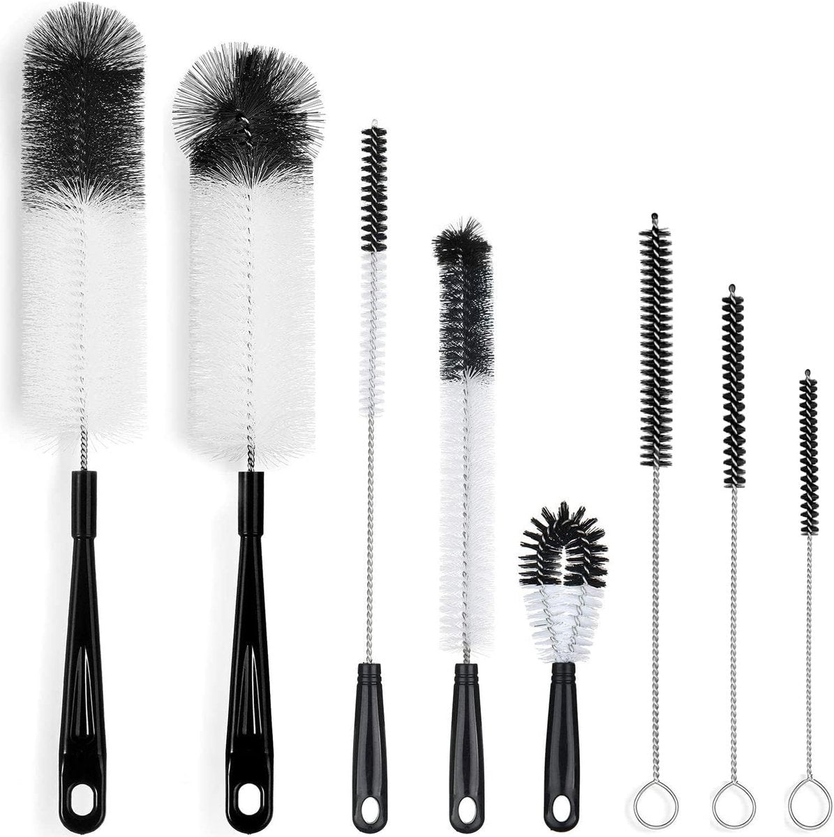 8-Pack Bottle Cleaning Brush Set - Cleaning Brush - Bottle Brush - Black bottle cleaner with long handle - for washing narrow wine/beer bottles/thermos flask/bottle cup/sports tank/kettle - lid brush - straw brush - Bottle cleaner