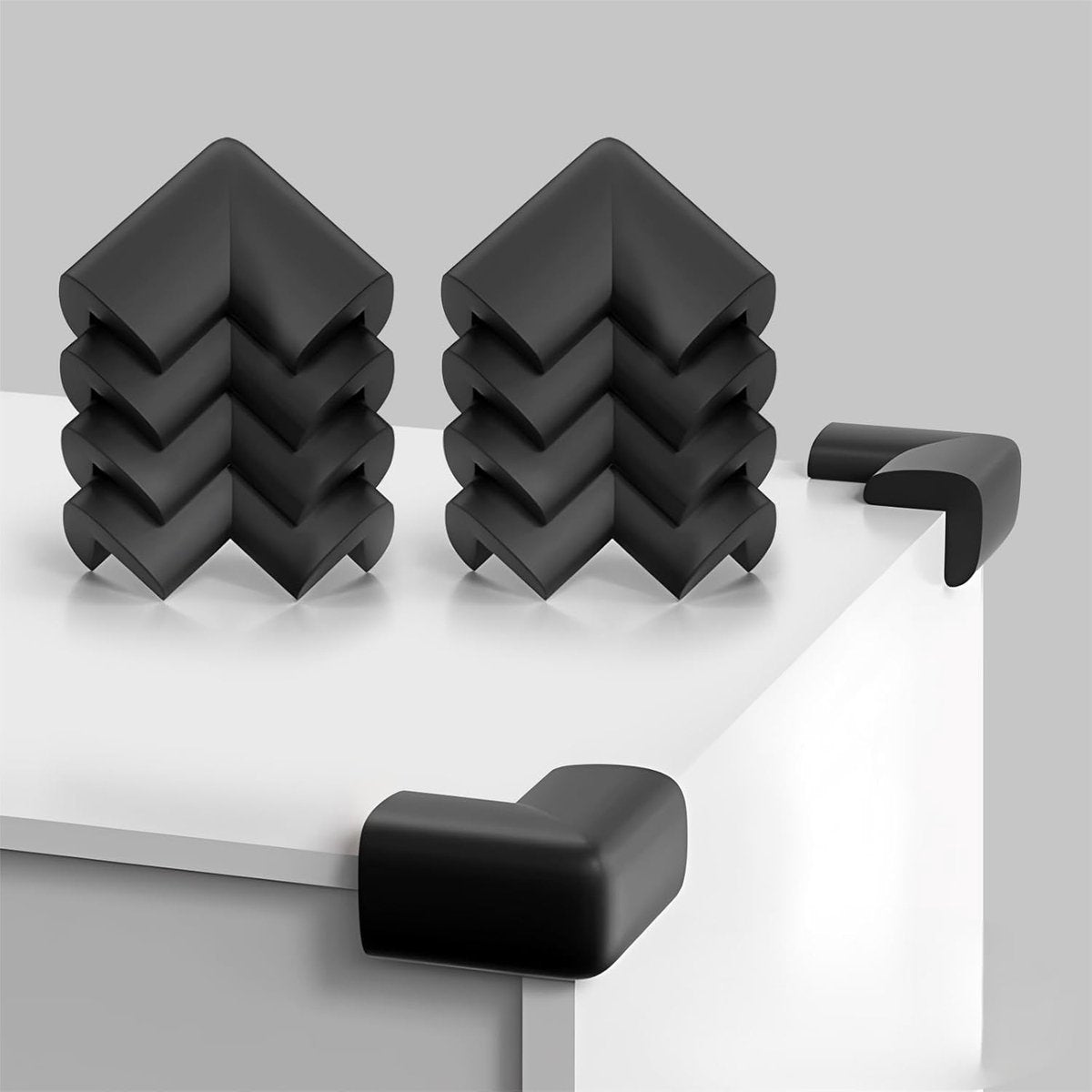 Furniture Corner Protectors - 8 Corners - Baby Corner Protectors - Self-adhesive Soft Rubber - Foam Protectors - Pre-glued - Baby and Child Protection Set - Table Corner Protectors - Non-Toxic and Safe - Black