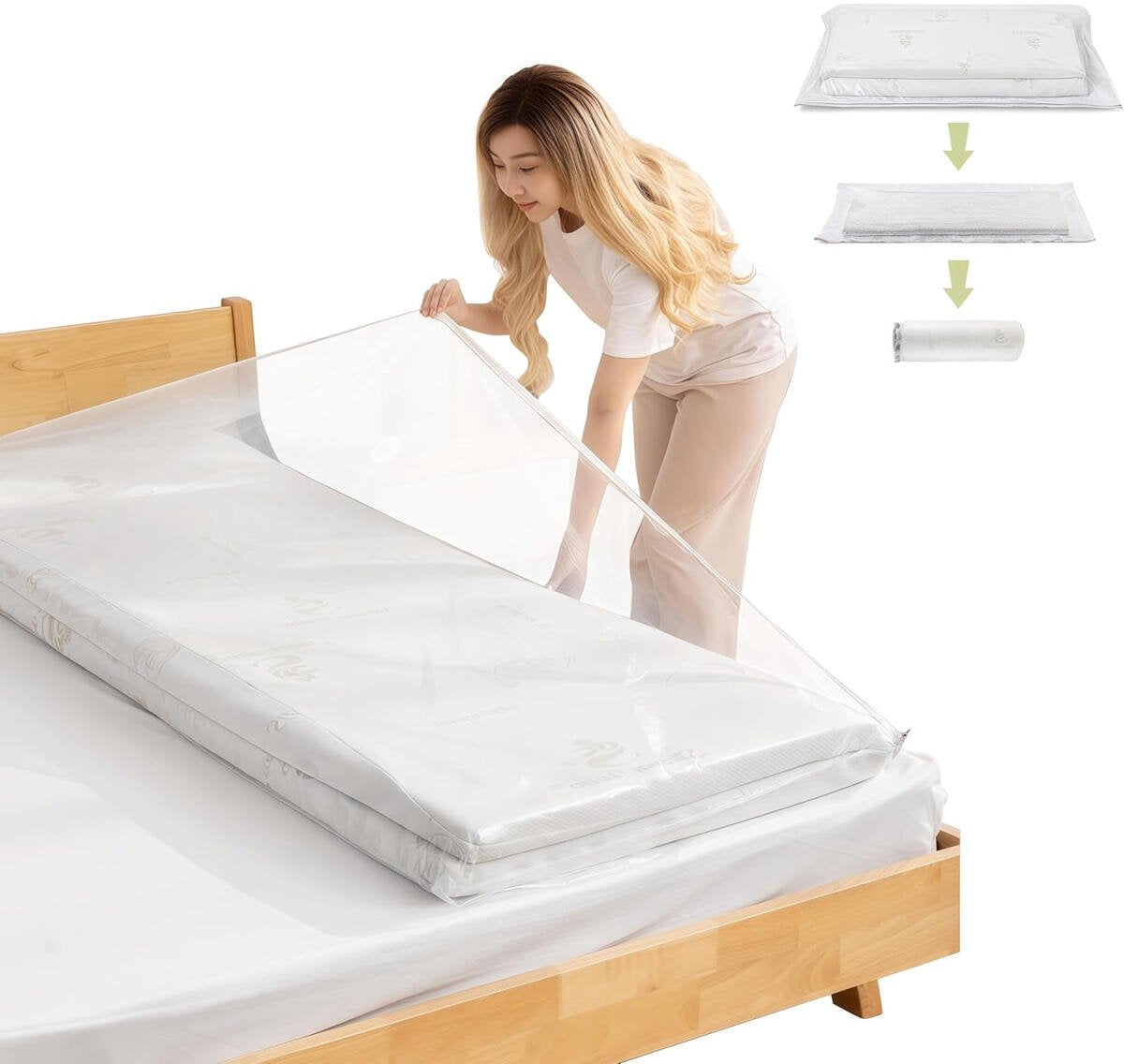 Large vacuum storage bags - 220*100cm - vacuum mattress bag - waterproof - resealable - with zipper - reusable - space-saving bags - vacuum seal - for mattresses, clothing - vacuum pump not included - transparent