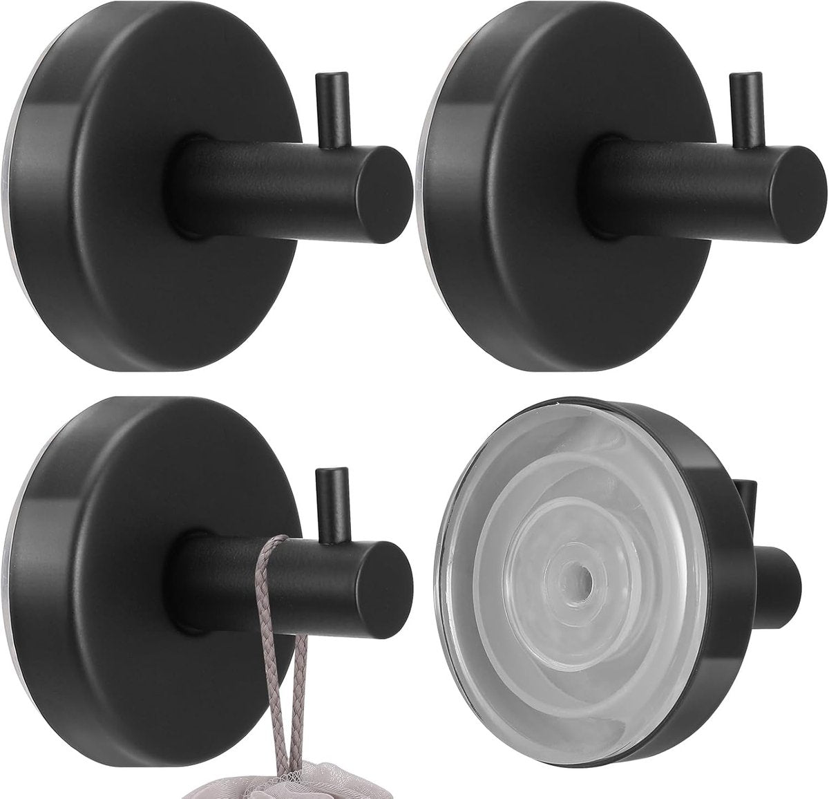 4 pieces - 6*6*5.5 cm - Suction cup hooks - Hooks with vacuum suction cup - towel hooks without drilling - waterproof - suction cup hook for shower, bathroom, kitchen, glass door - black