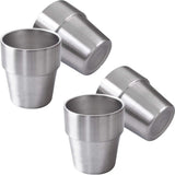 4 pieces - Stainless steel cup - 180 ml - Stackable stainless steel cups - metal cup - Double-walled insulated drinking cups Glasses - for home, restaurant, office, camping, party - 7.2*5.5*7.5 cm - silver