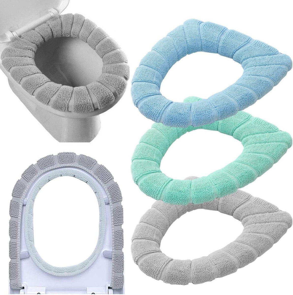 3-Piece Toilet Seat Cover - Toilet Seat Cover - Soft Toilet Seat - Toilet Cover - Toilet Seat Cover - WC Seat Cover - Universal Toilet Seat Cover - toilet seat cover - Reusable - Universal Fit - For Most Toilet Seats - Grey, Green, Blue