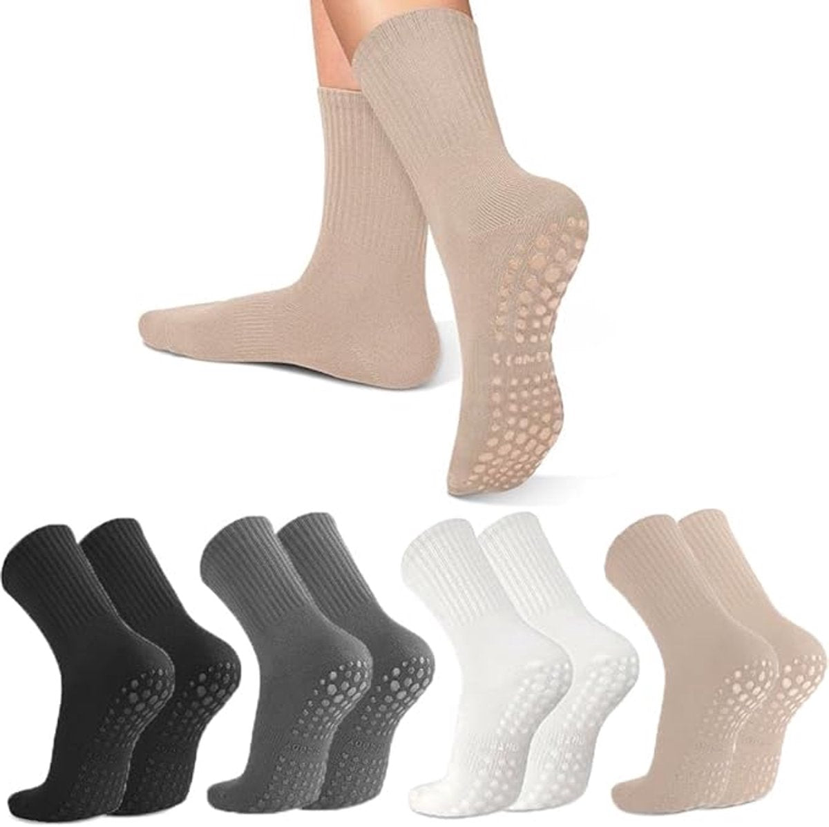 4 pairs - Yoga Socks - Pilates Socks - Non-slip Yoga Socks - Yoga Socks for women - sports socks - non-slip mid-tube socks - cotton pilates socks - breathable cotton socks - non-slip socks - for ballet, yoga, dance, pilates and fitness