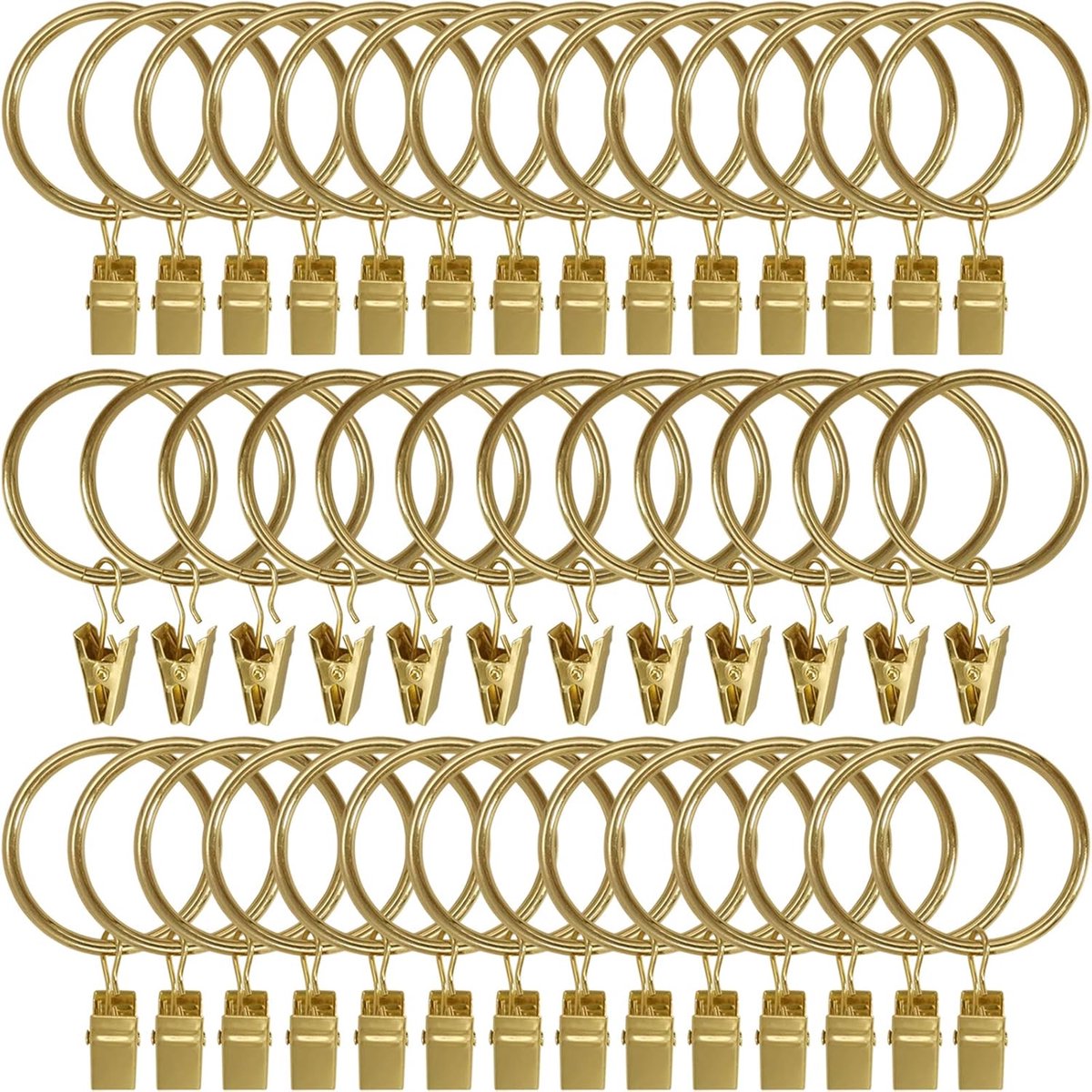 Metal Curtain Hooks with Clamps and Rings - 40 Pieces - Drapery Clip Hooks - Metal Curtain Rings - Decorative Curtain Rod Clips - Hooks - Shower Curtain Hanging Hooks with Clamp - Metal Curtain Rings with Clips - Gold