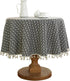 Round Tablecloth - Tablecloth with striped tassels made of cotton and linen - Washable Tablecloth - for table decoration in the kitchen and dining room - Round - 150 x 150 cm