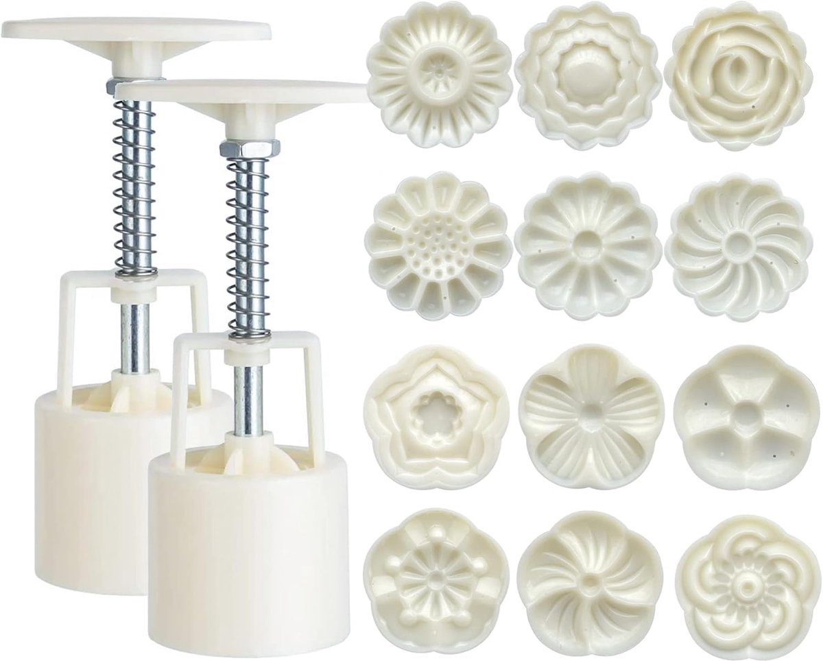 Set of 12 Cookie Cutters Set - Cookie Stamps - Cookie Shapes - Cookie Cutter Set - Mooncake Pan Set - Baking Pan - Cookie Cutter - Mooncake Die Stamps - Cookie Cutters - Flower Cookie Stamps - DIY Kitchen Tools - Maker 50g - Round