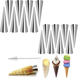 16 pieces - Croissant molds - Cream horn molds - Ice cream cone molds - Horn molds - Baking tools - Stainless steel baking pan - kitchen utensils - with cleaning brushes - for pastries, cream horns, cakes - 12.4*3.4 cm - silver