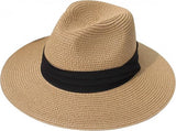 Women Men Straw Hat Panama Hat Summer Wide Brim Sun - Sun Hat with Curled Wide Brim - Anti-UV Hat for Beach Travel Sun Hat - Beach & Summer - Khaki