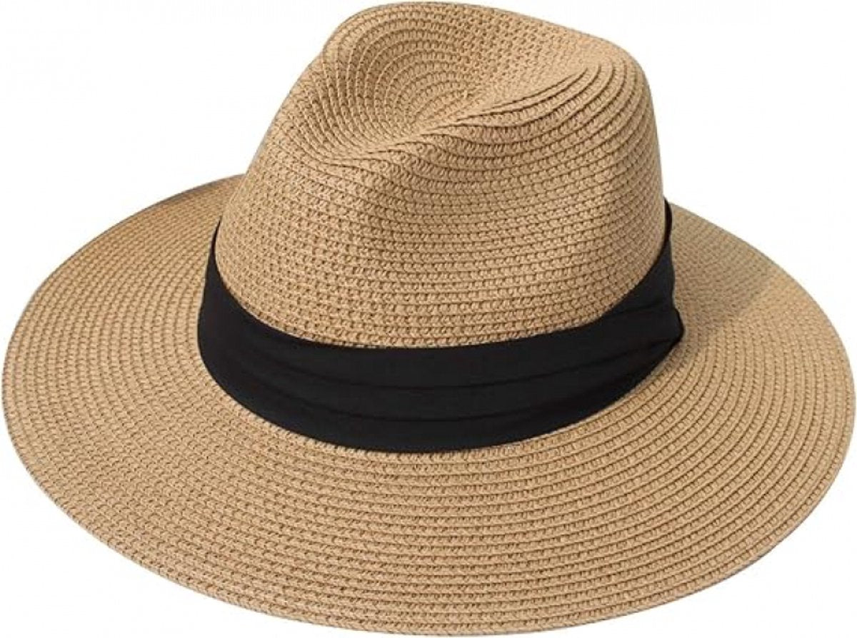 Women Men Straw Hat Panama Hat Summer Wide Brim Sun - Sun Hat with Curled Wide Brim - Anti-UV Hat for Beach Travel Sun Hat - Beach & Summer - Khaki