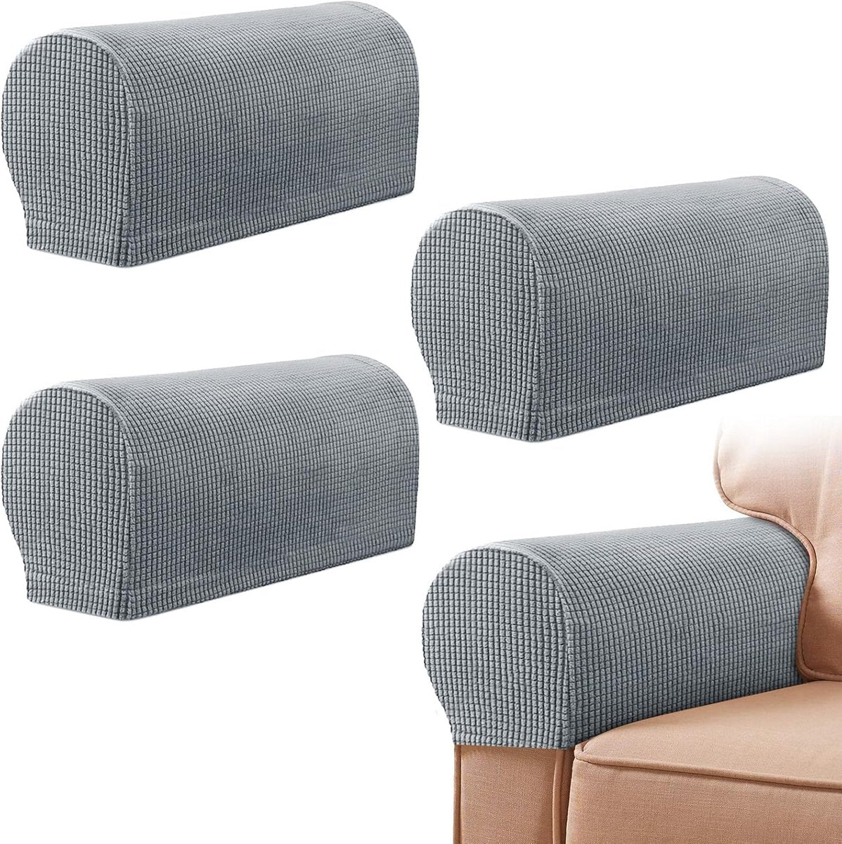 4 Pieces - Armrest Protection Covers - Protective Cover - Elastic Sofa Cover - Sofa Armrest Cover - Gloves for Sofa Armrests - Anti-Slip - Anti-Scratch - for Reclining Square, Curved, Tilted Armrest Cover - Grey