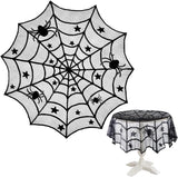 Tablecloth - 102 cm - Halloween tablecloth - table runner - round tablecloth - Halloween table decoration - black round lace spiderweb tablecloth - Interior decoration - lace tablecloth - Halloween party ornament - for Kitchen, Dining Table, Party Supplie