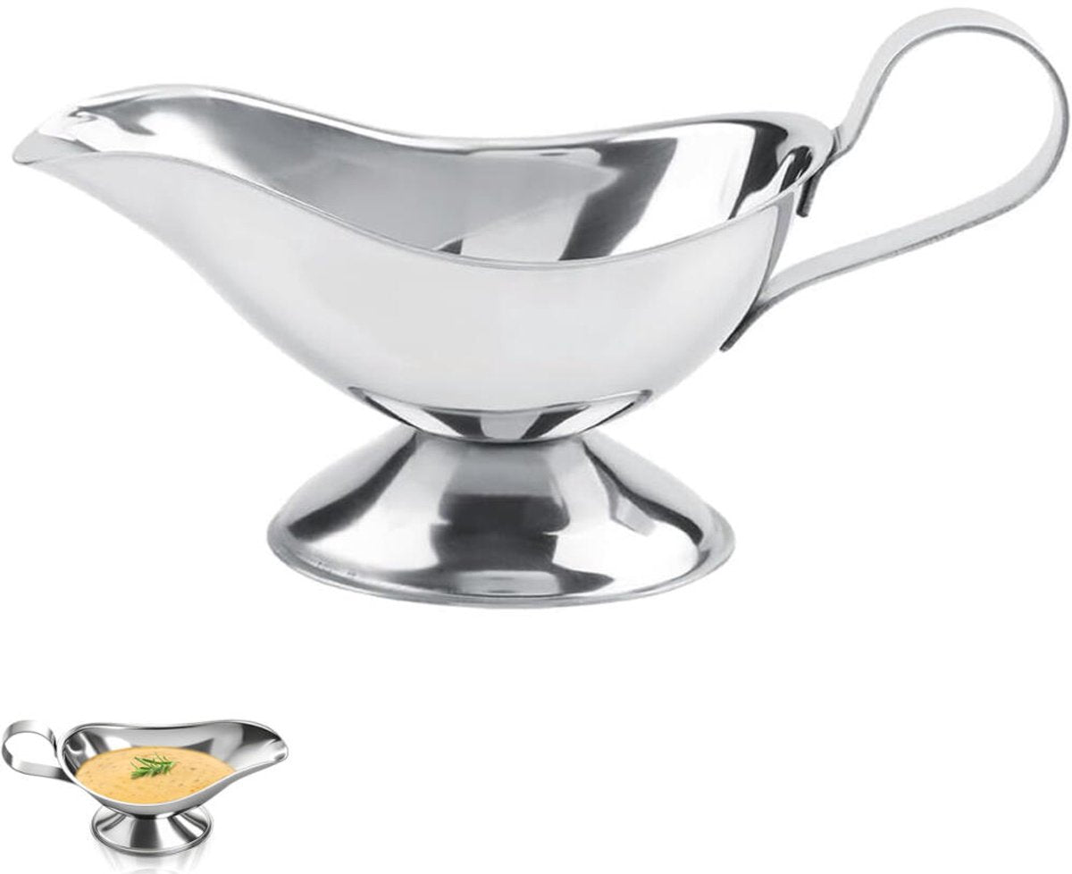 Gravy boat - 1 piece - Sauce boat - Sauciere - Dipping bowls - stainless steel sauce boat - with pouring spout and handle - serving dish - kitchen utensil - for salad dressings, coffee, milk, broth and black pepper - 14*6*5.3 cm - silver