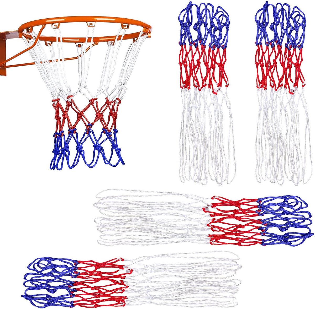 4 pieces - Basketball net - heavy-duty basketball nets - basketball net replacement set - portable basketball net - suitable for school sports fields, indoor and outdoor basketball - 50 cm - white, red and blue