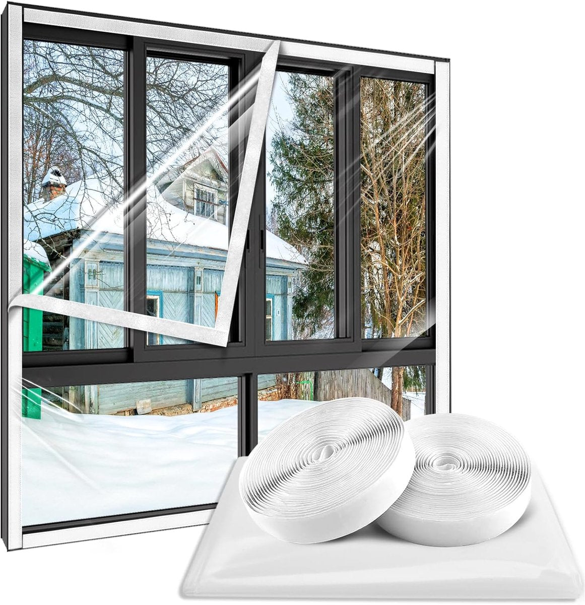 Window Film - Thermal Insulation for Windows - Window Film Insulation Sealing Set - Winter Window Insulation Set - Window Insulation Film - Winter Insulation Window Covering Set - Self-Adhesive - with Velcro - for windows and skylights - transparent - 160