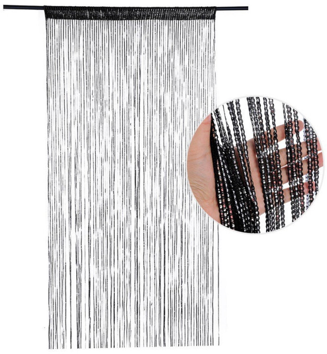 99*199 cm - Fly curtain - Screen door - Door curtain - Window decoration - Bead curtain - crystal bead coded door curtain - with tassels - wardrobe curtain - door cord - curtains - mosquito net - for doorway, interior decoration - black