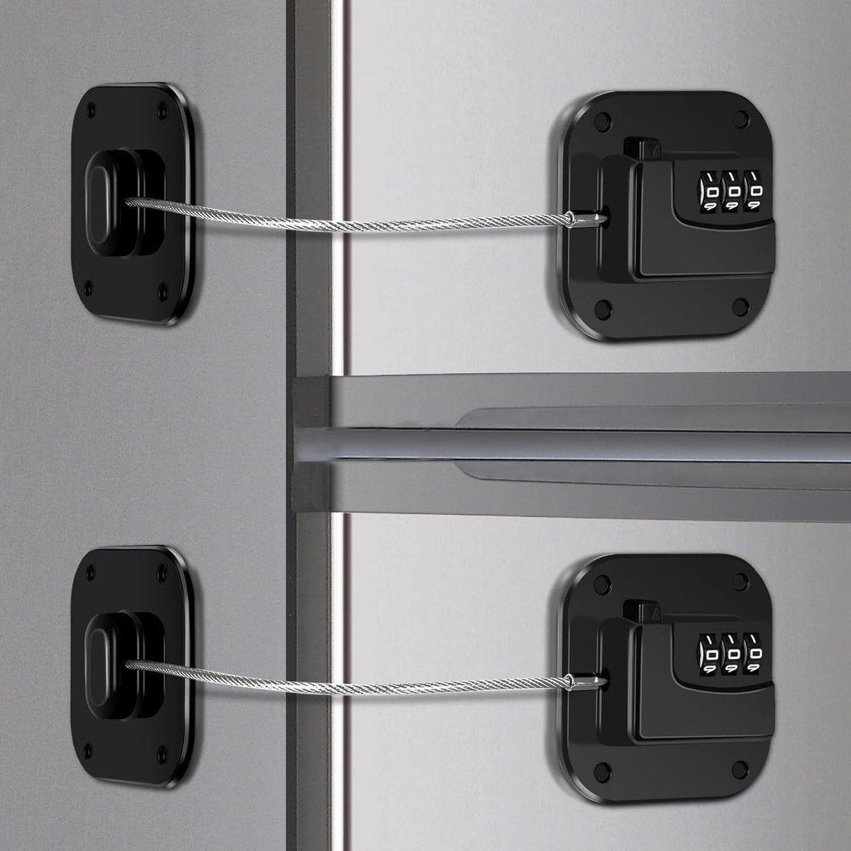 2-Piece Refrigerator Lock - Combination Lock - Self-Adhesive Refrigerator Lock - Safety Lock - Easy Installation No Keys Needed - For Children, Toddlers, and Adults - For Refrigerator, Cabinets & Drawers, Oven, Windows - Child Safety - Black