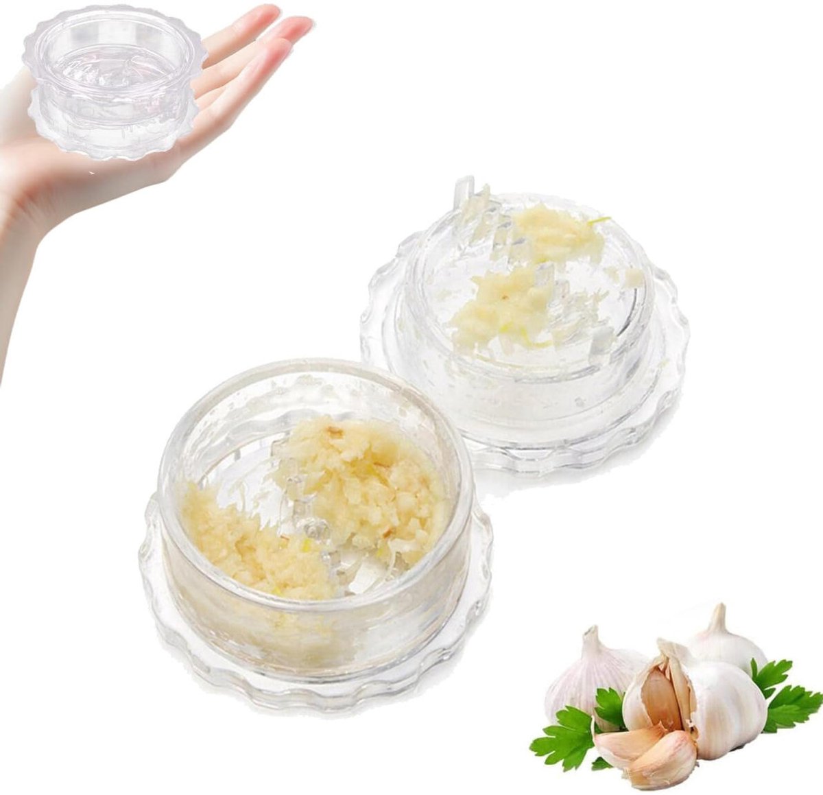 Garlic mill - Garlic twister - Garlic press - Ginger press - Garlic Press - Spice mill - garlic tool - manual garlic press - with storage jar - quick meal preparation - kitchen utensils - kitchen tools - 8*8*4 cm - transparent