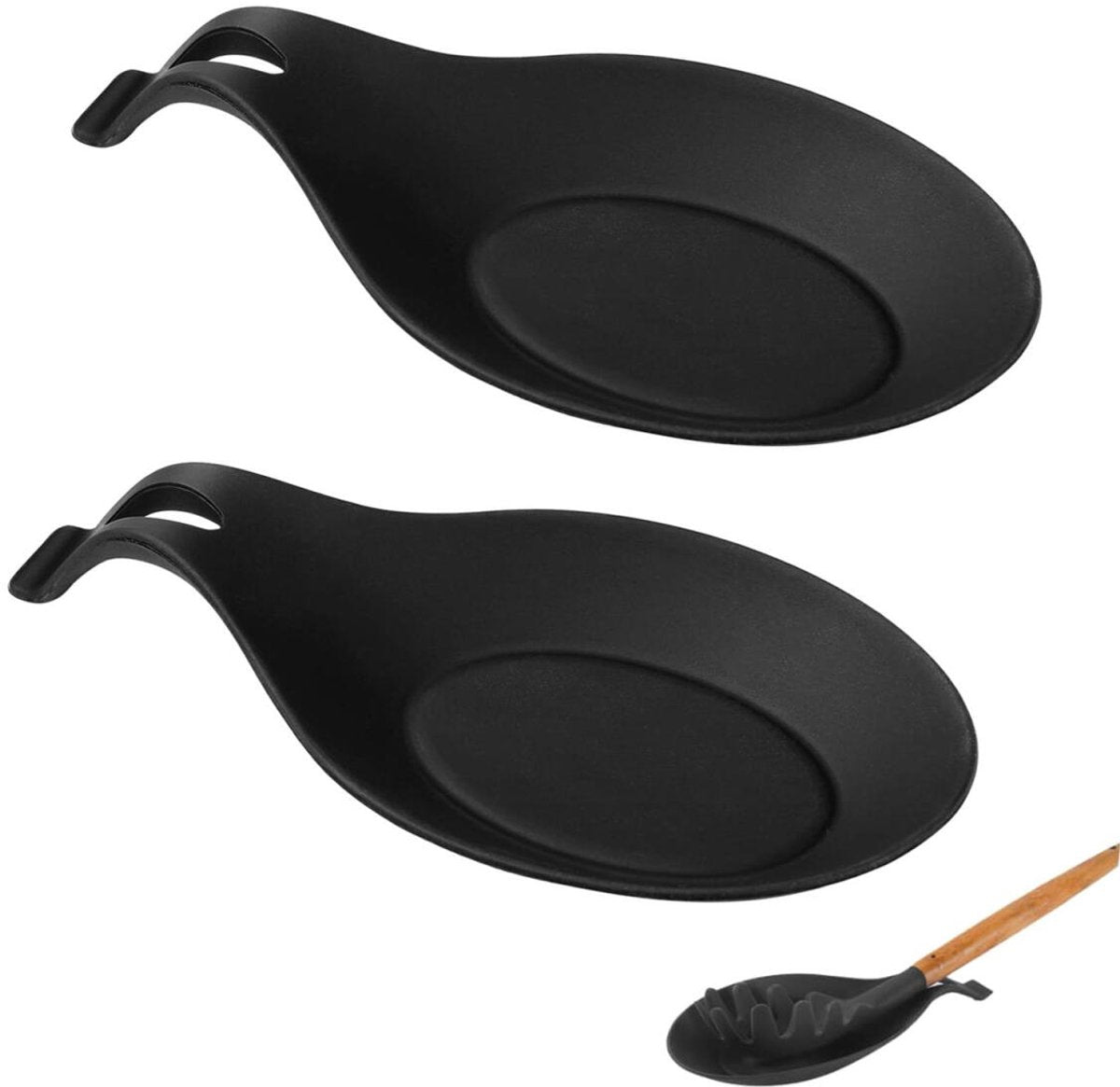 2 pieces - Spoon holder - Spoon rest - Spoon mat - Kitchen spoon holder - Kitchen utensil holder - Kitchen utensils - multifunctional spoon holder - for storing spatulas, ladles and cutlery - for kitchen, home, dining room - 20*10 cm - black