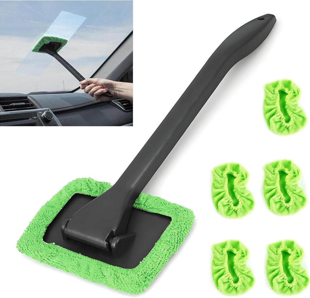 Window Squeegee - Car Cleaning Supplies - Window Washer - Windshield Cleaning Tool with 5 Reusable Towels - Car Window Squeegee - Car Interior Window Cleaning Tools - Car Wash Brushes - Window Squeegee
