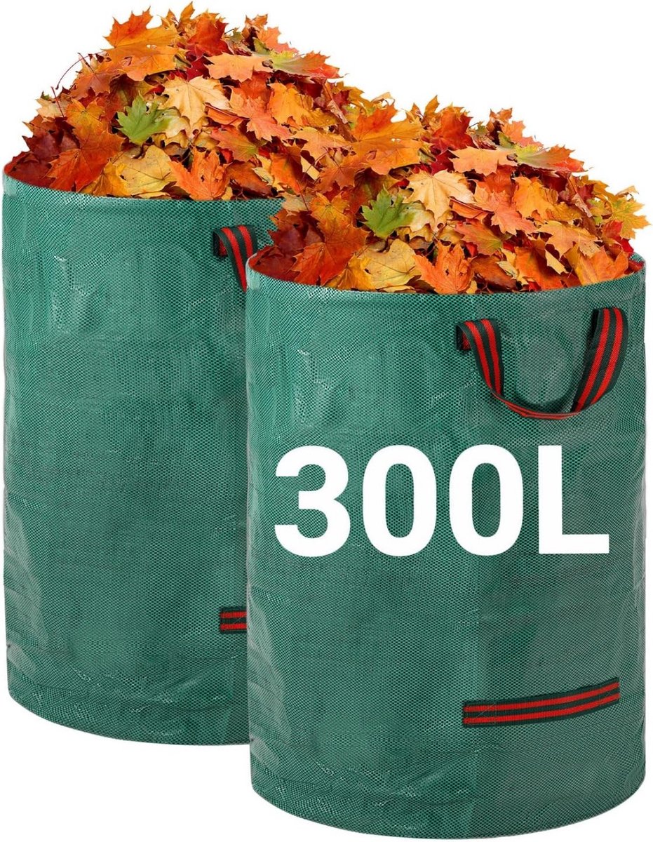 Heavy-duty garden waste bags - 300L - 67*67*84cm - 2 pieces - Reusable garden waste bags with handles - Industrial fabric - For leaf waste - Waterproof garden waste bags - Waterproof PP woven bags - Garden leaf bags - L