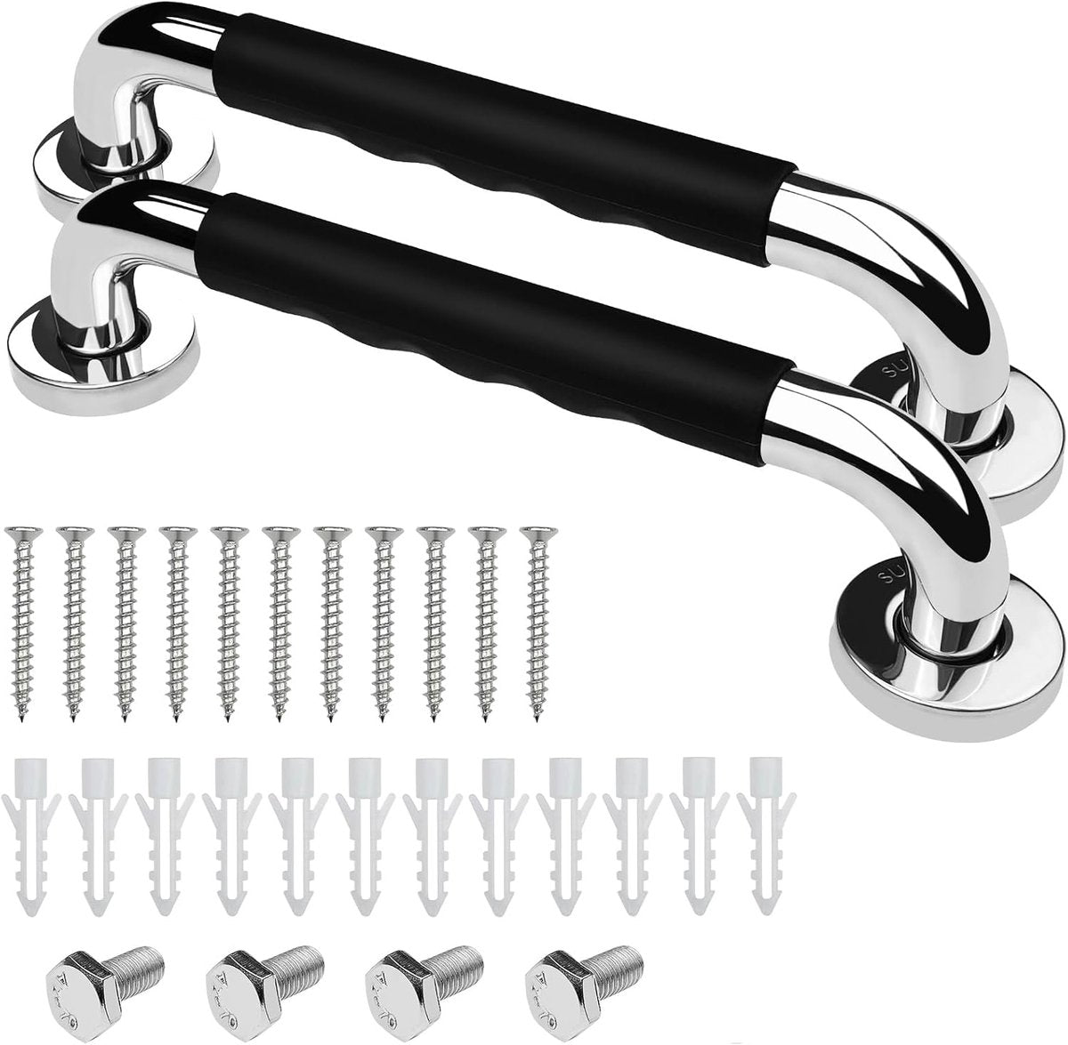 2 Pieces Toilet Grab Bars - 30 cm - Wall Grab Bar - Non-Slip Bathroom Grab Bars - Shower Grab Bars - Non-Slip Grab Bar - Toilet Grab Bar - Bathroom Grab Bars - Extra Grip - Stainless Steel Grab Bar for Shower - Shower Grab Bar - for the Elderly/Disabled/C