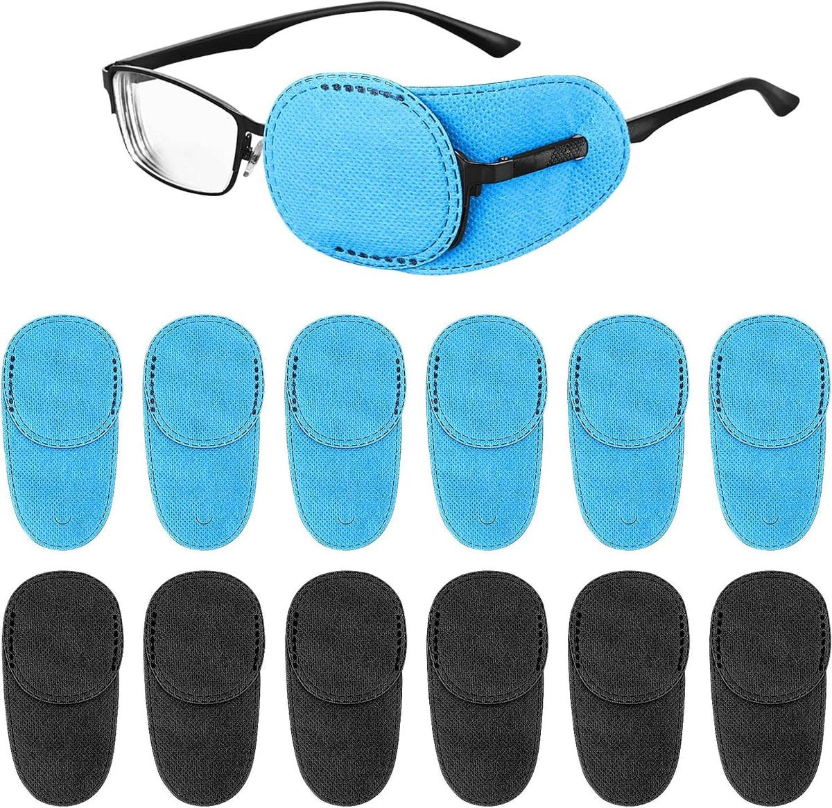 Pack of 12 Eye Patches for Glasses - Reusable Glasses Cases - Non-woven Fabric Eye Patches for Adults and Children - Suitable for lazy eye and strabismus - Left and Right Eye Patch.