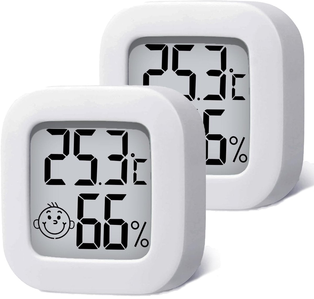 2 pieces - Mini digital indoor thermometer - Weather station - Thermometer - Highly accurate temperature monitor - Indoor thermometer - Hygrometer - Thermo-hygrometer - Comfort level indicator - White
