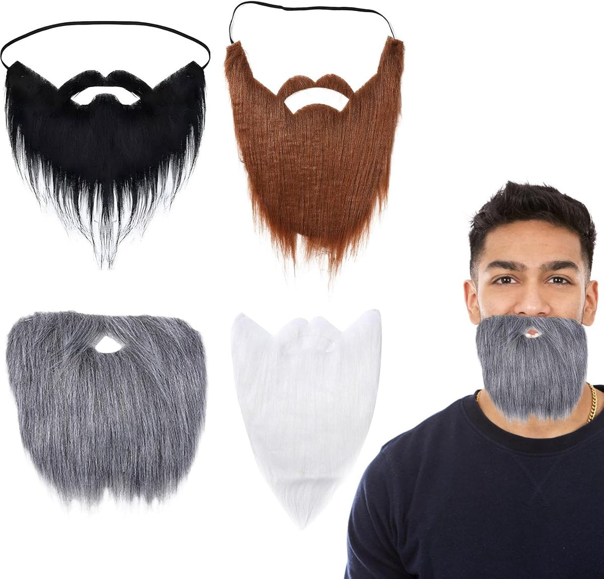 pieces - Fake beard - artificial beards - fake beards for parties - Halloween beards - Santa beards - adjustable elastic rope moustache props - role-playing accessories - for Halloween, Christmas, cosplay and party disguise