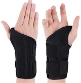 Adjustable wrist brace with cushioned support and finger flexibility.