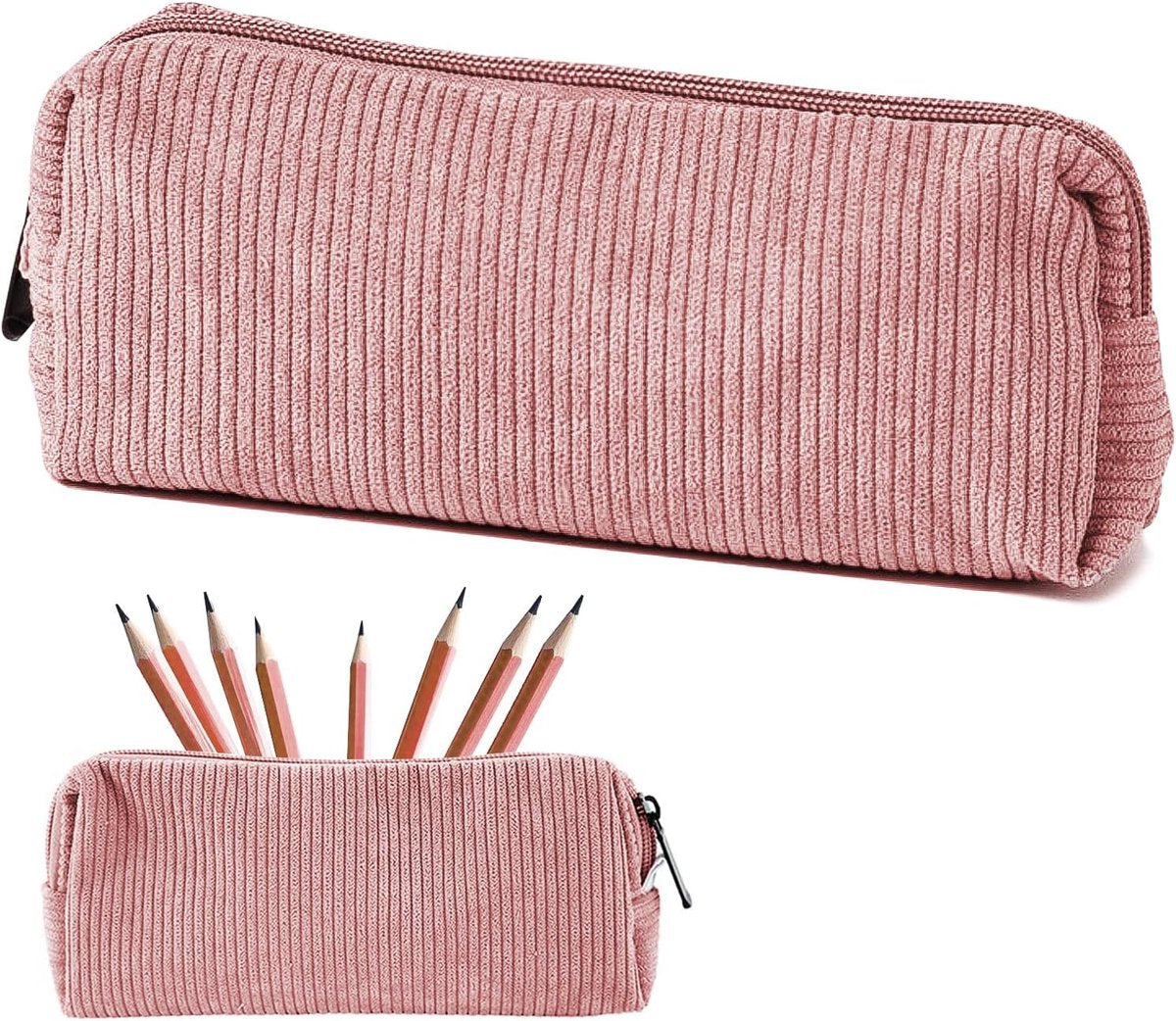 Pencil Case - Pencil Case - Pen Case - Storage Bag - School Pencil Case - Storage Box - Corduroy Pencil Case - Makeup Bag - with Zipper - Cosmetics Organizer - for girls, boys, adults and teenagers - 20*4.5*7.5cm - Pink