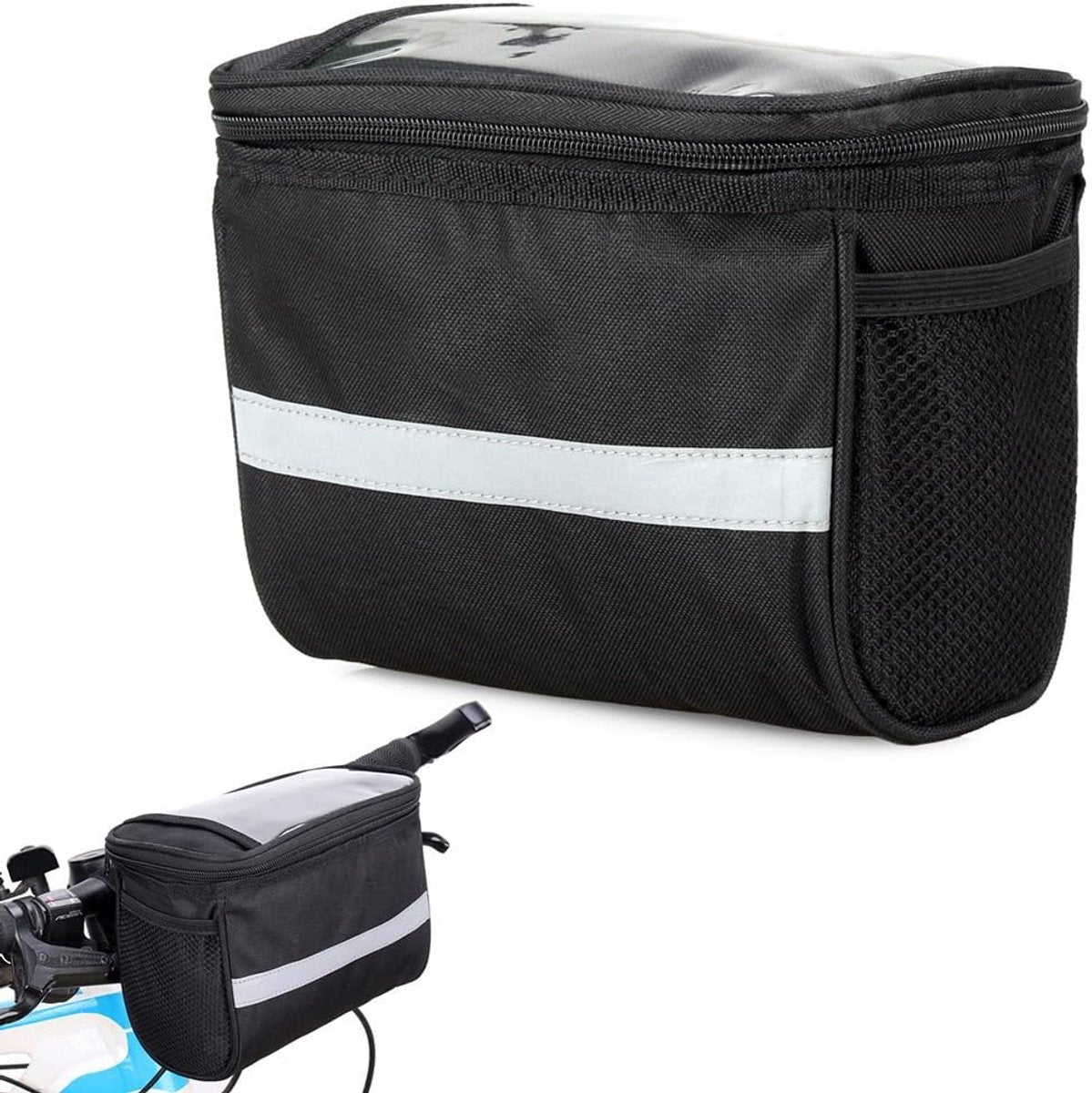 Bicycle Handlebar Bag - Waterproof Handlebar Bag - Detachable Bicycle Handlebar Bag - Bicycle Travel Accessories - Phone Bike Bag - Luggage Organizer - with transparent holder for mobile phones - Bicycle Bags for Electric Bikes - Black