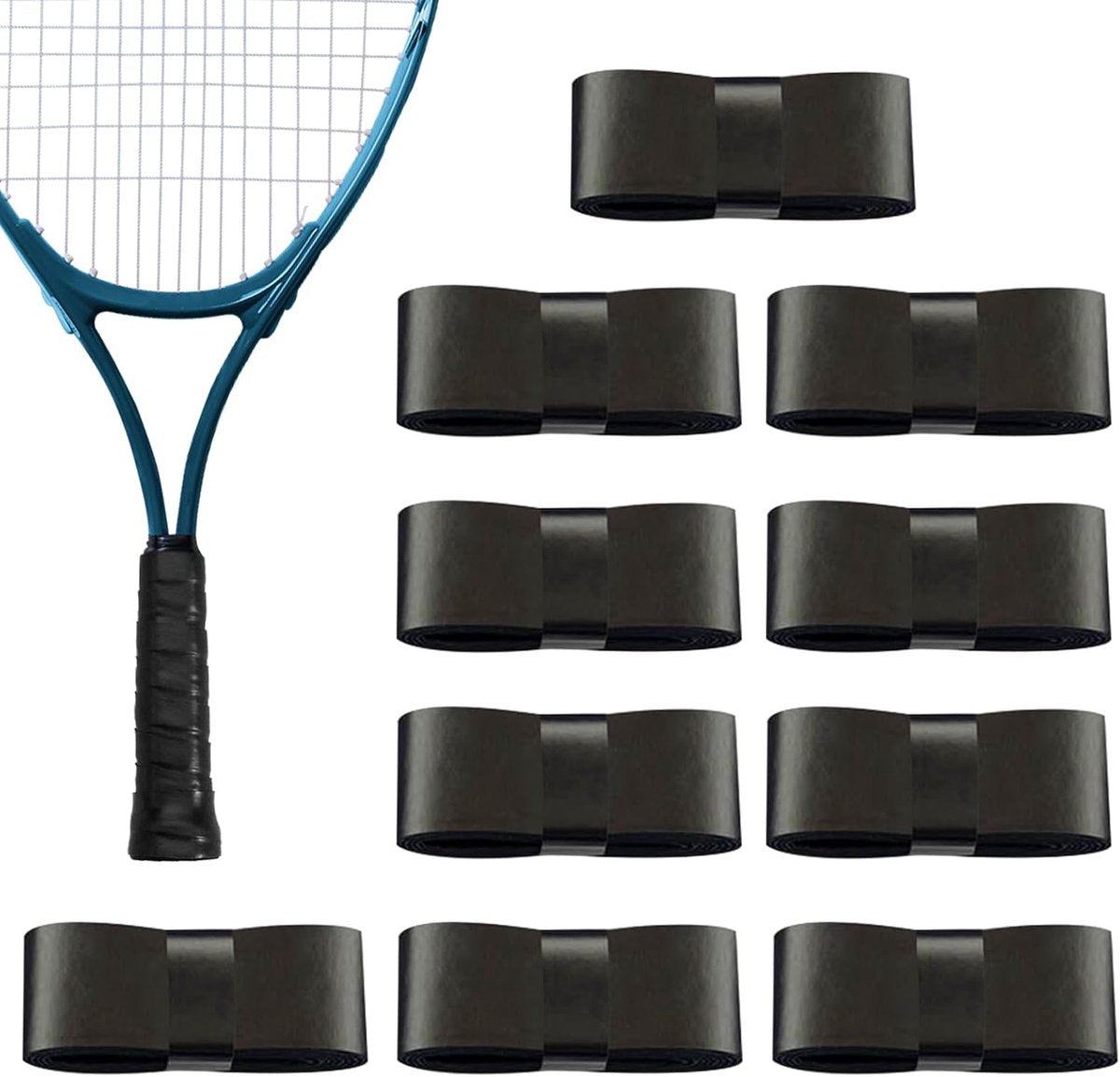 10 pieces - Racket grips - Racket Grip Tape - Badminton grip tape - Tennis racket grip tape - anti-slip grip tape for tennis rackets - replacement overgrip - sports accessories - for tennis rackets, tennis, squash - 1200*25*0.6mm - black