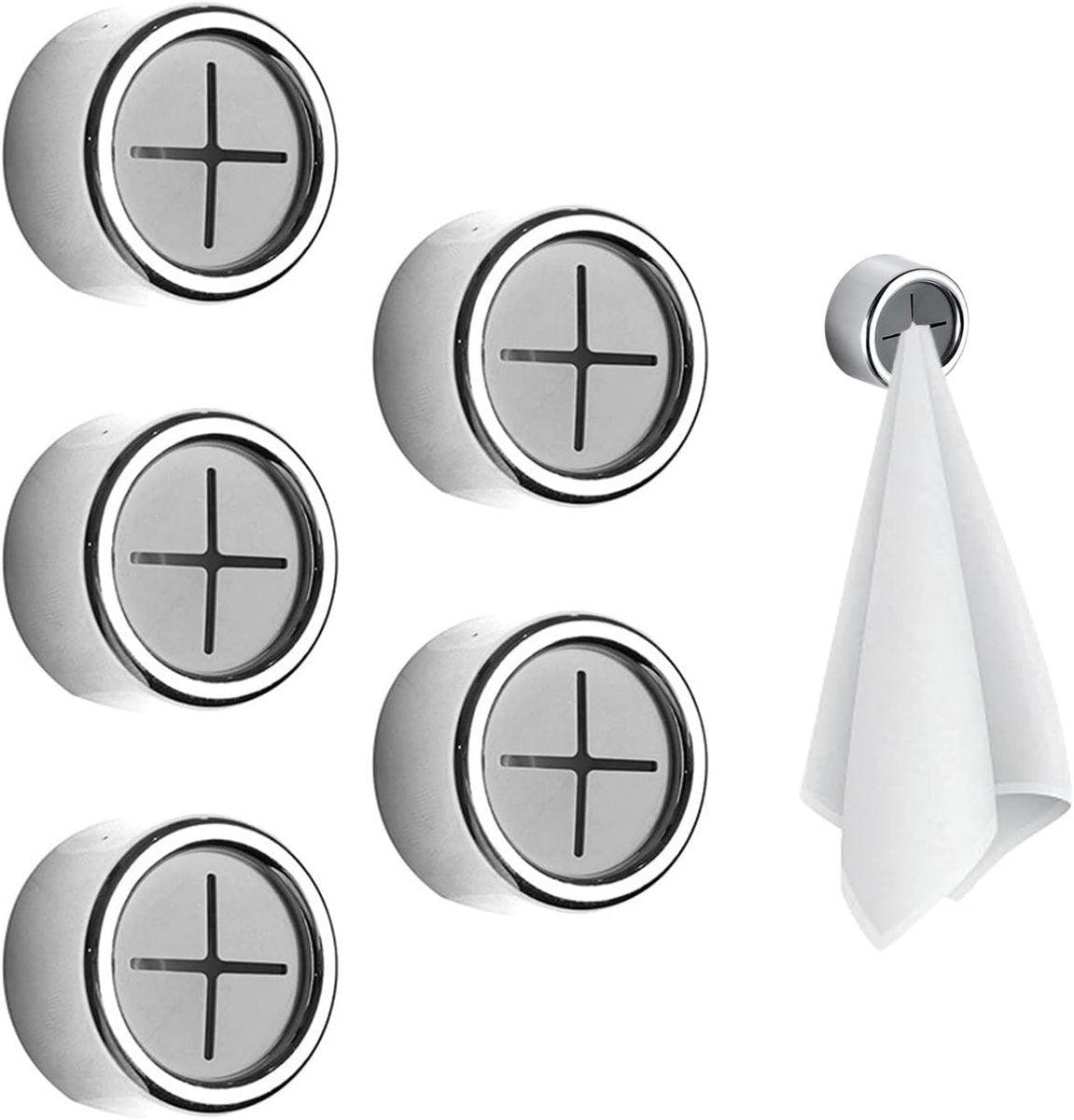 5 pieces - 42*22 mm - towel holders - self-adhesive round towel holders - towel hooks for wall mounting - no drilling required - push-in towel rack - for kitchen, bathroom, kitchen hooks - silver