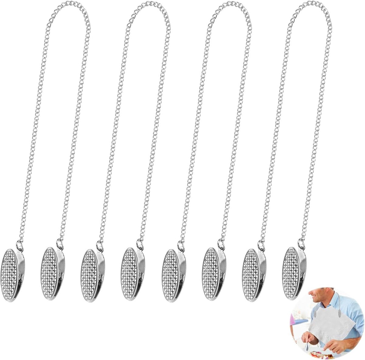 Napkin chain with clips - 4 pieces napkin chain - napkin clips - napkin clips with chain - 50 cm metal chain - Napkin clips - silver metal napkin clips - napkin clips chain - napkin chain - for seniors adults children