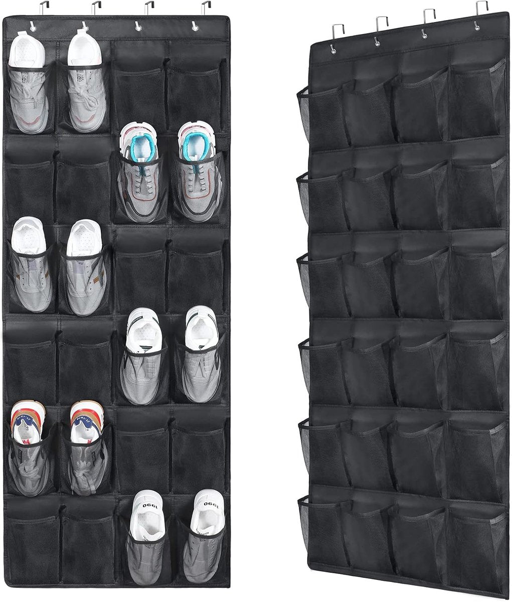 2-Piece Hanging Shoe Bag - Behind the Door Shoe Hanging Holder Rack - Shoe Rack - Shoe Organizer - Shoe Bag - with 48 Large Mesh Pockets - Clear Fabric Shoe Hanger Storage Organizer Bag - Hanging Organizer - Shoe Organizer
