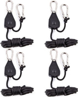4 pieces - 2m - heavy duty rope hanger - hanger rope - adjustable - plant hanging rope - lamp hanging rope - tent canopy rope stopper buckle - tent guy lines - with pulley - outdoor accessories - for camping and hiking outdoors - black