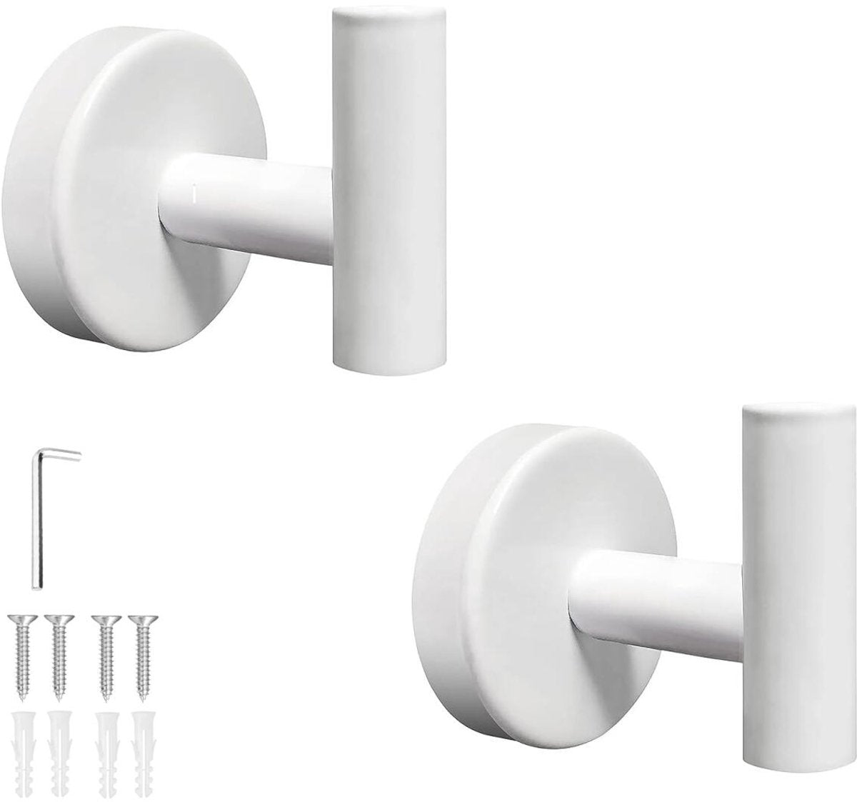 2 pieces - Towel hook - Hanging hooks - Hanging hooks - Bathroom towel hooks - Key hook - Clothes hook - Hat hook - Wall hooks - stainless steel hook - with screws - for bathroom, kitchen, garage, home, hotel, office - 5.5*6 cm - white