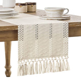 Table runner - tablecloth - Bohemian style table runner - pink table runner - with knotted tassel - farmhouse woven home decor - white - 30*240 cm