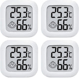 Mini hygrometer - 4 pieces - Weather station - Thermometer - Humidity meter - Highly accurate temperature monitor - Indoor thermometer - Hygrometer - Thermo-hygrometer - Comfort level indicator - White