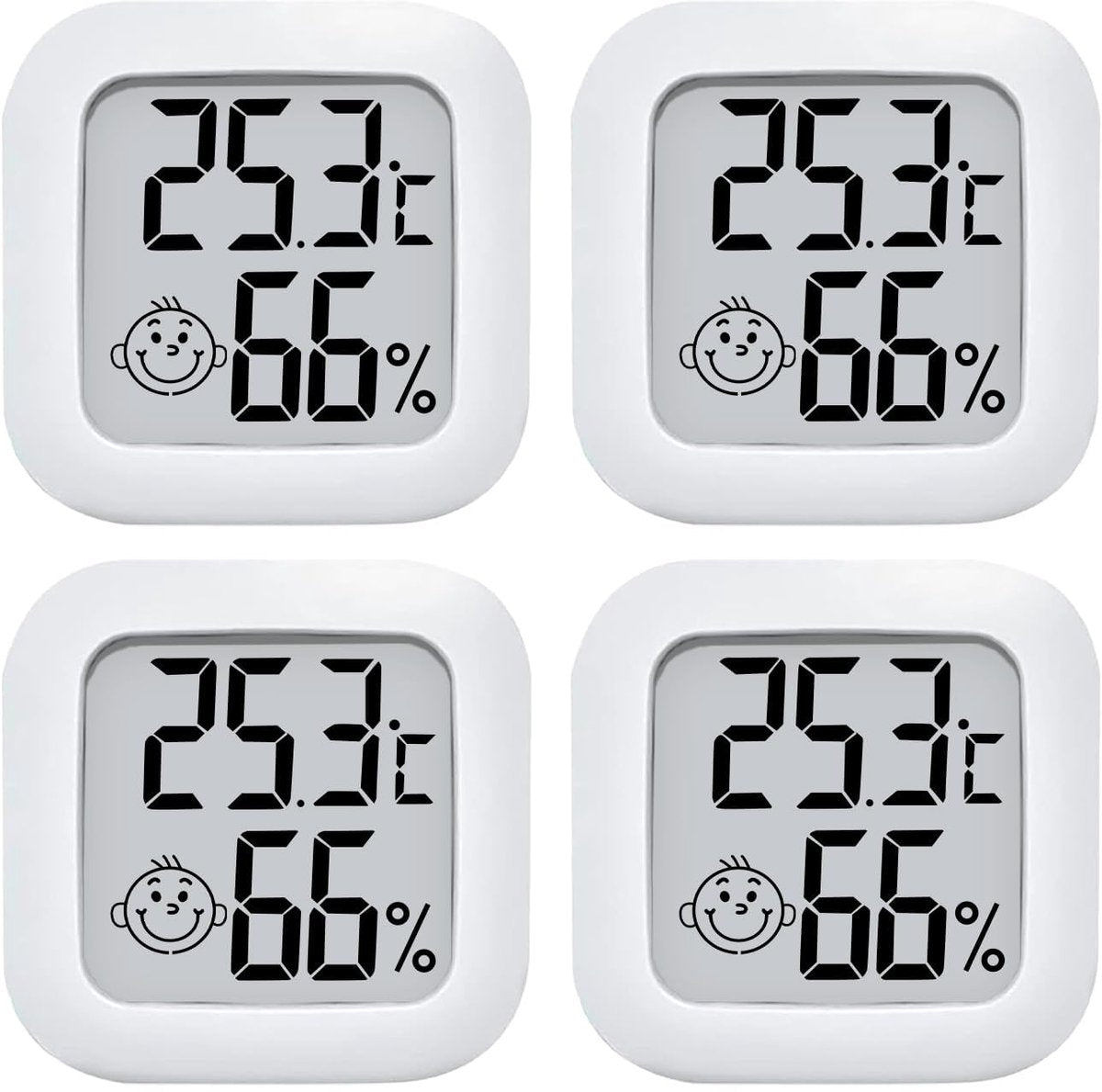 Mini hygrometer - 4 pieces - Weather station - Thermometer - Humidity meter - Highly accurate temperature monitor - Indoor thermometer - Hygrometer - Thermo-hygrometer - Comfort level indicator - White