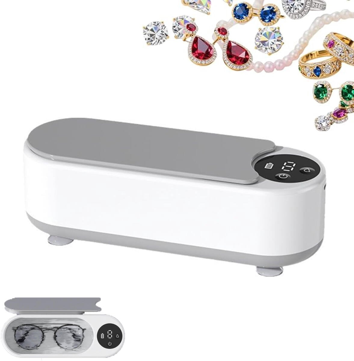 Ultrasonic Cleaner - Jewelry Cleaner - Glasses Cleaning Machine - Cleaning Machine - Glasses Cleaner - Denture Cleaner - rechargeable - with fast deep cleaning function - chain cleaner - for glasses, jewelry, rings and earrings - 22*8*8 cm - white