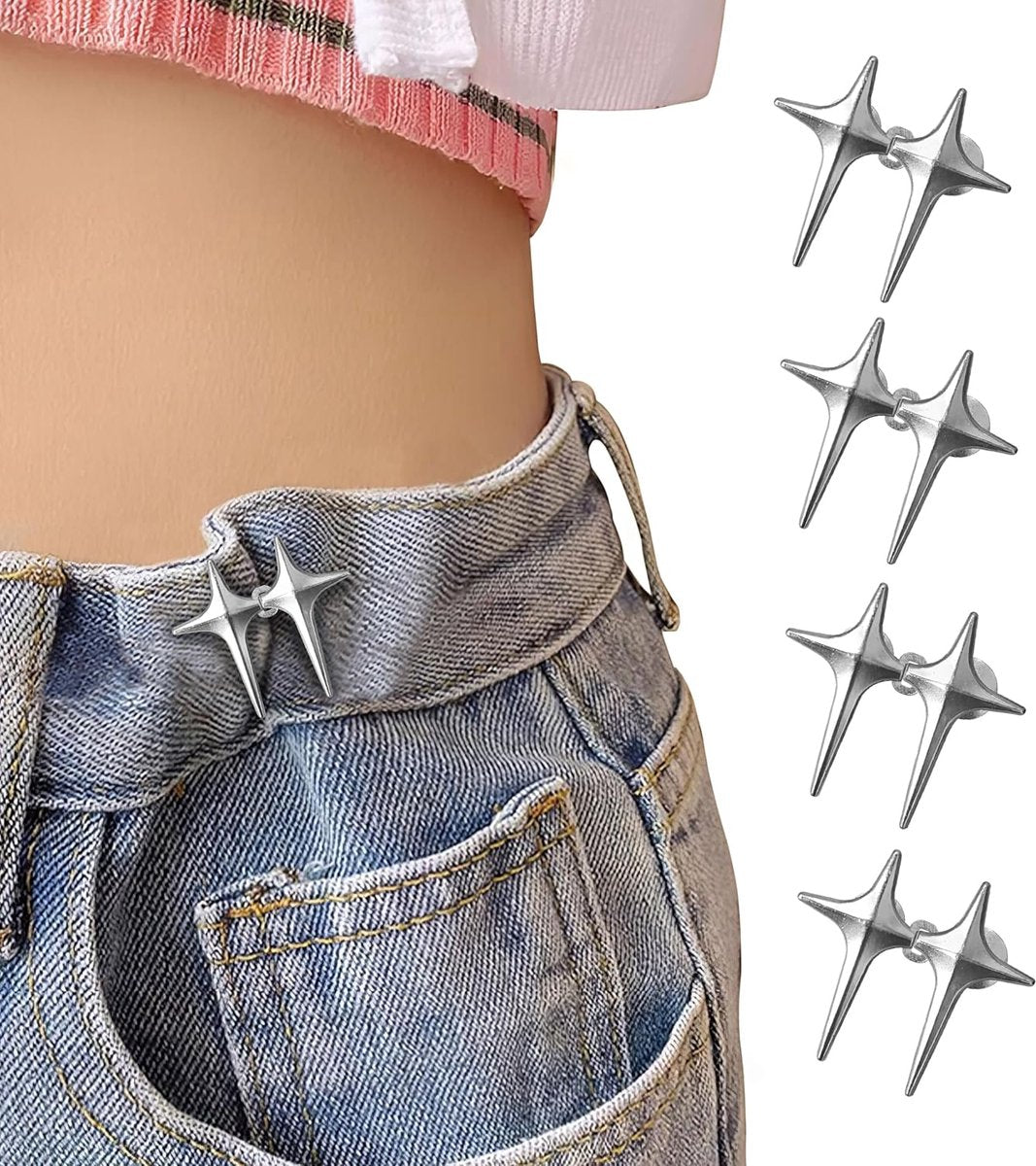 4 pieces - Waist Extender - Tightening Button Adjuster Buttons - Adjustable star button trouser waist tighter - Star trouser waist buckle - Adjustable waistband clips - Trouser waist reinforcement - For loose jeans, trousers, skirts and sleeves