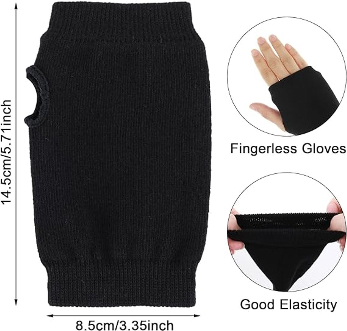 2 pairs - Gloves - Fingerless half-finger gloves - Warm fingerless gloves - Warm gloves - Half-finger gloves - Knitted gloves - with thumbhole - Winter gloves - for office work, typing, telephoning - black