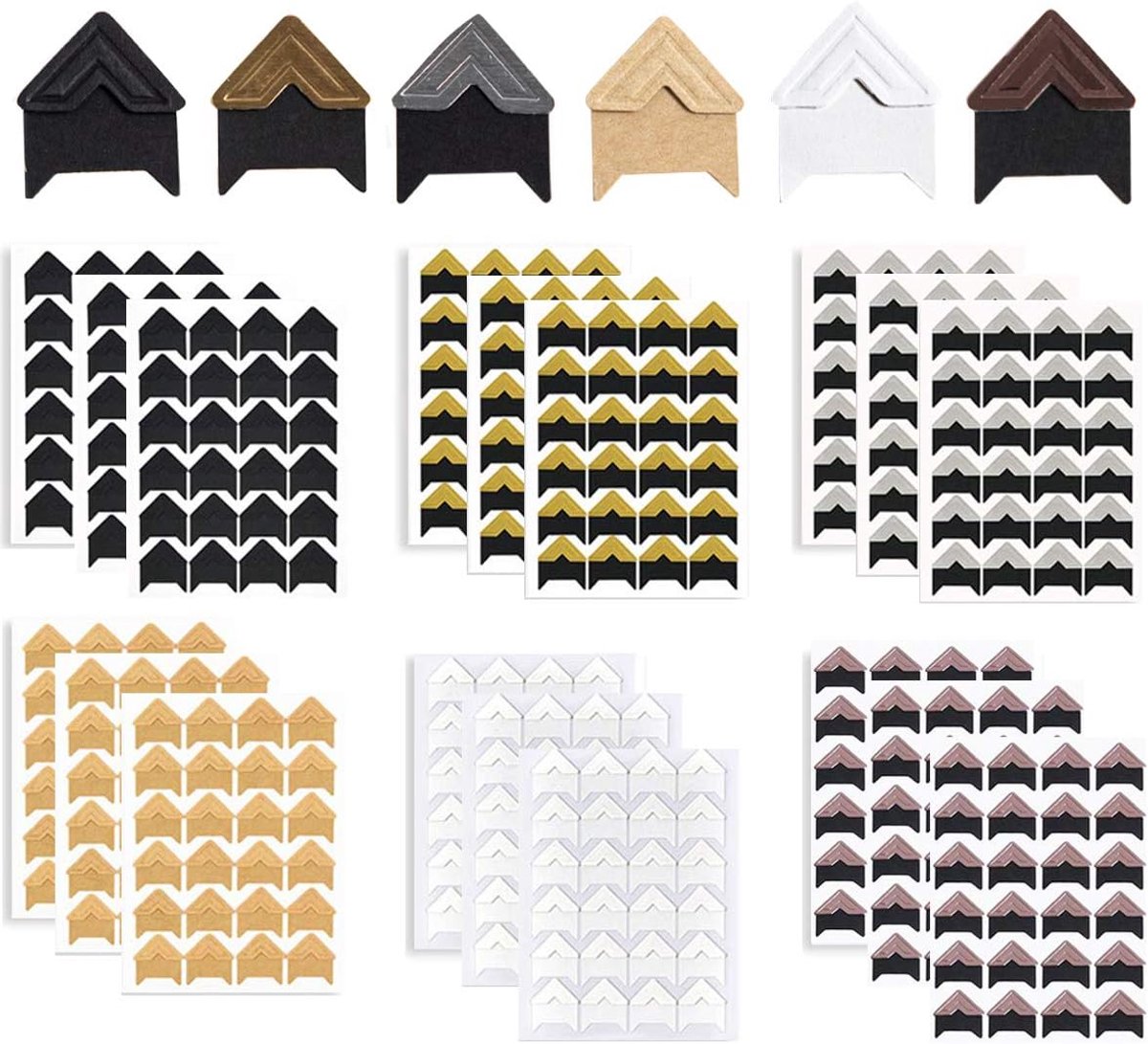 432 pieces - photo corners for scrapbooking - photo stickers for albums - photo corner stickers for scrapbook albums - sticker - DIY craft supplies - self-adhesive - 18 sheets - 6 colors