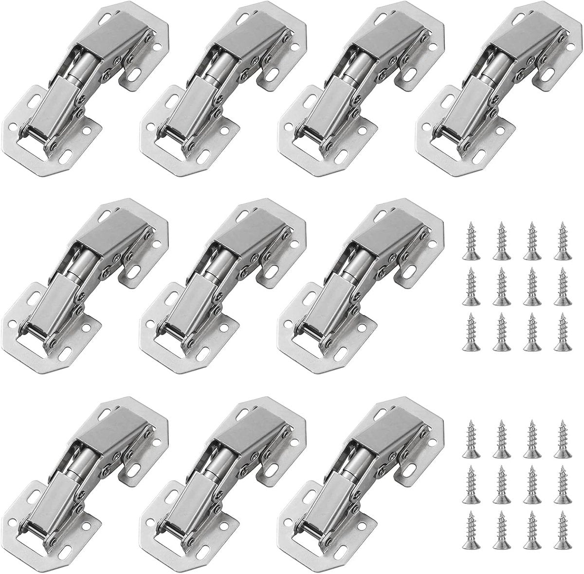 10 pieces - hinges - 3 inch - invisible stainless steel hinges - 90 degrees - cabinet hinges - kitchen door hinges - with screws - for furniture doors, drawers, windows and wardrobes - no drilling required - 77*32 mm - silver