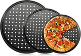 3 pieces - Pizza pans - round pizza plate - pizza baking sheet - baking sheet - round baking sheets with non-stick coating - perforated pizza baking set - pizza pans with holes - for home, kitchen and oven - 24cm, 28 cm, 32 cm - black