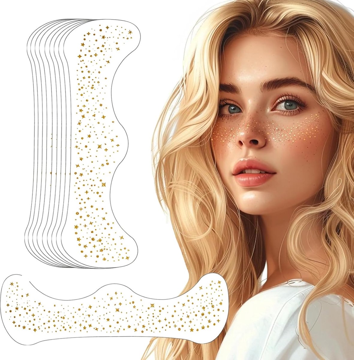 10 pieces - Temporary Glitter Face Tattoos - Glitter makeup stickers - Gold freckle face stickers - Self-adhesive Tattoos for Adults - Gold glitter freckle face stickers - Festival Glitters - Face stickers