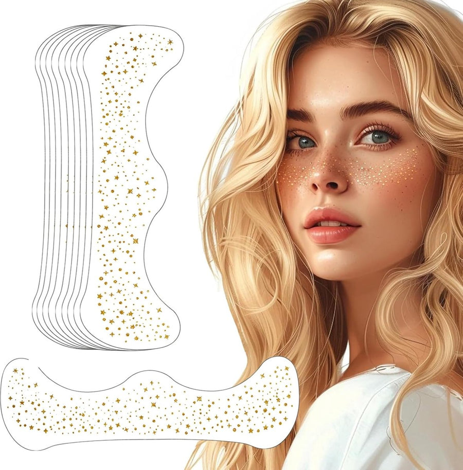 10 pieces - Temporary Glitter Face Tattoos - Glitter makeup stickers - Gold freckle face stickers - Self-adhesive Tattoos for Adults - Gold glitter freckle face stickers - Festival Glitters - Face stickers