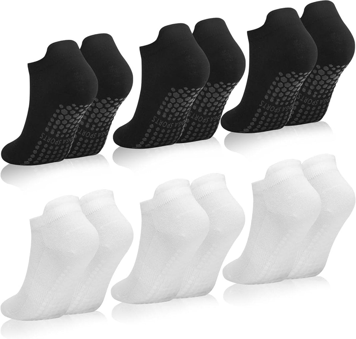 6 pairs - Socks - Yoga socks - Pilates socks for women - non-slip yoga socks - with grip - sports socks for women - Women's socks - black and white